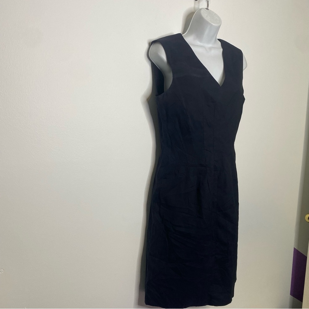 PIAZZA SEMPIONE Navy Silk V-Neck Knee-Length Dress Size 44it 8US - Picture 2 of 14